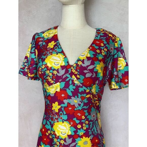 Vintage Mod Flower Power Maxi 1970s Dress - Picture 2 of 7